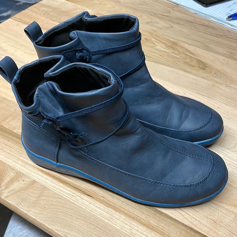 Blue Faux Leather Boots